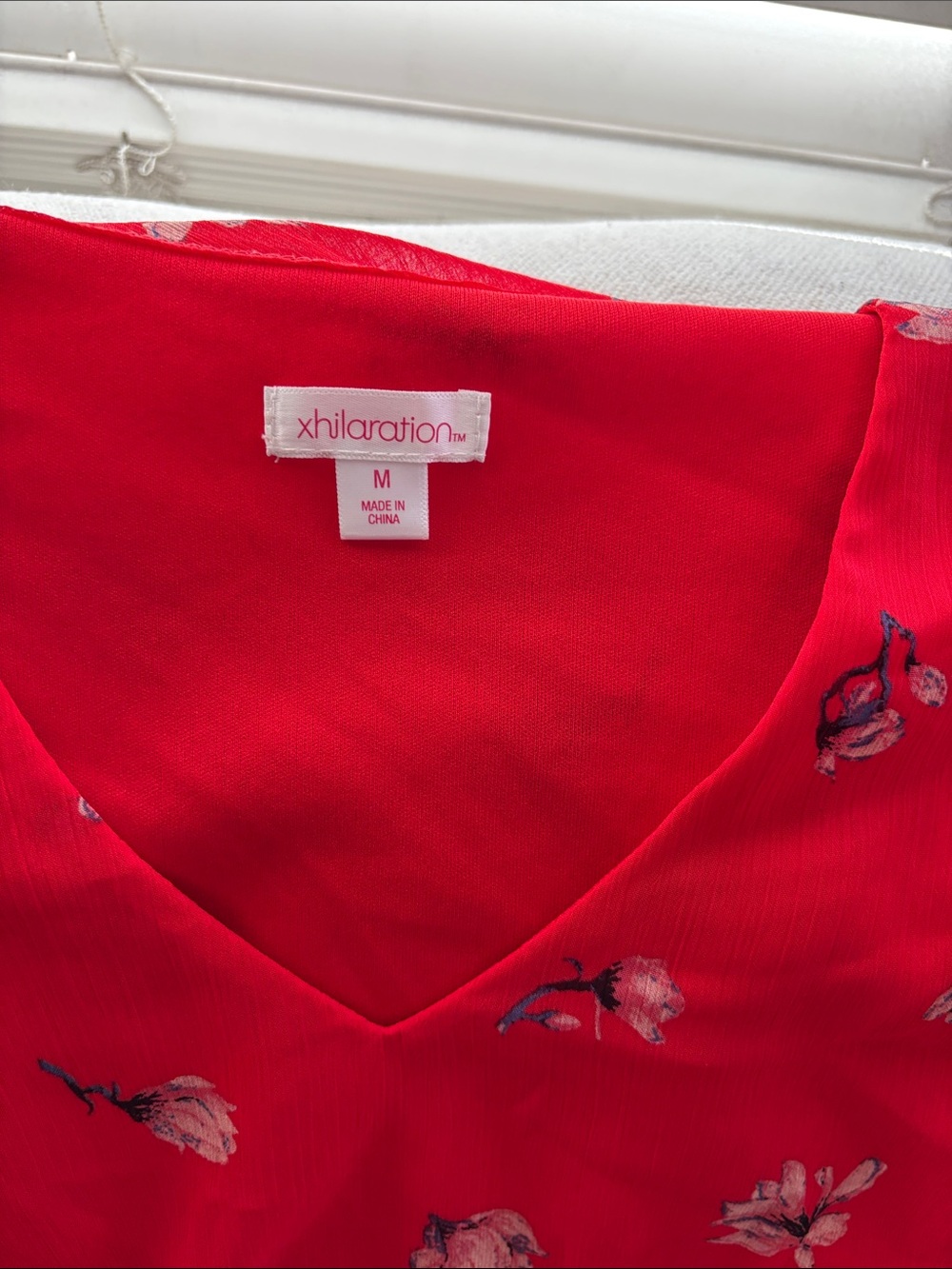 Xhilaration Red Floral Long-Sleeve Tiered Dress - Picture 2 of 3